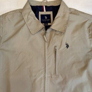 U.S. Polo Assn Golf Jacket Mens L Windbreaker Khaki Tan Preppy